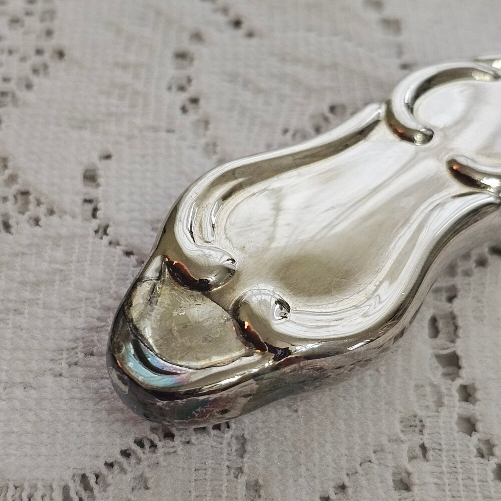 Christmas Greetings Silverplate Pie Server 11.5" ornate handle scrolls bells vtg - Picture 5 of 6